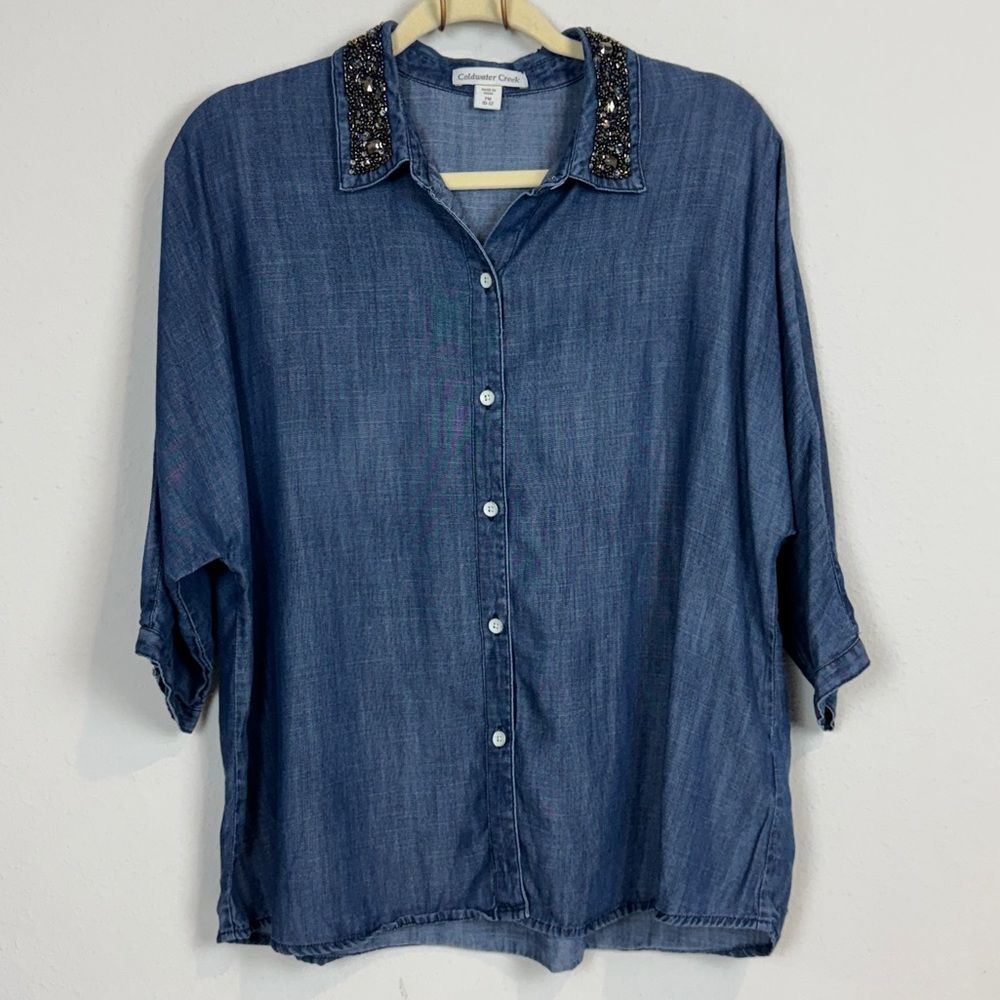Coldwater Creek Embellished Collar Chambray Shirt PM